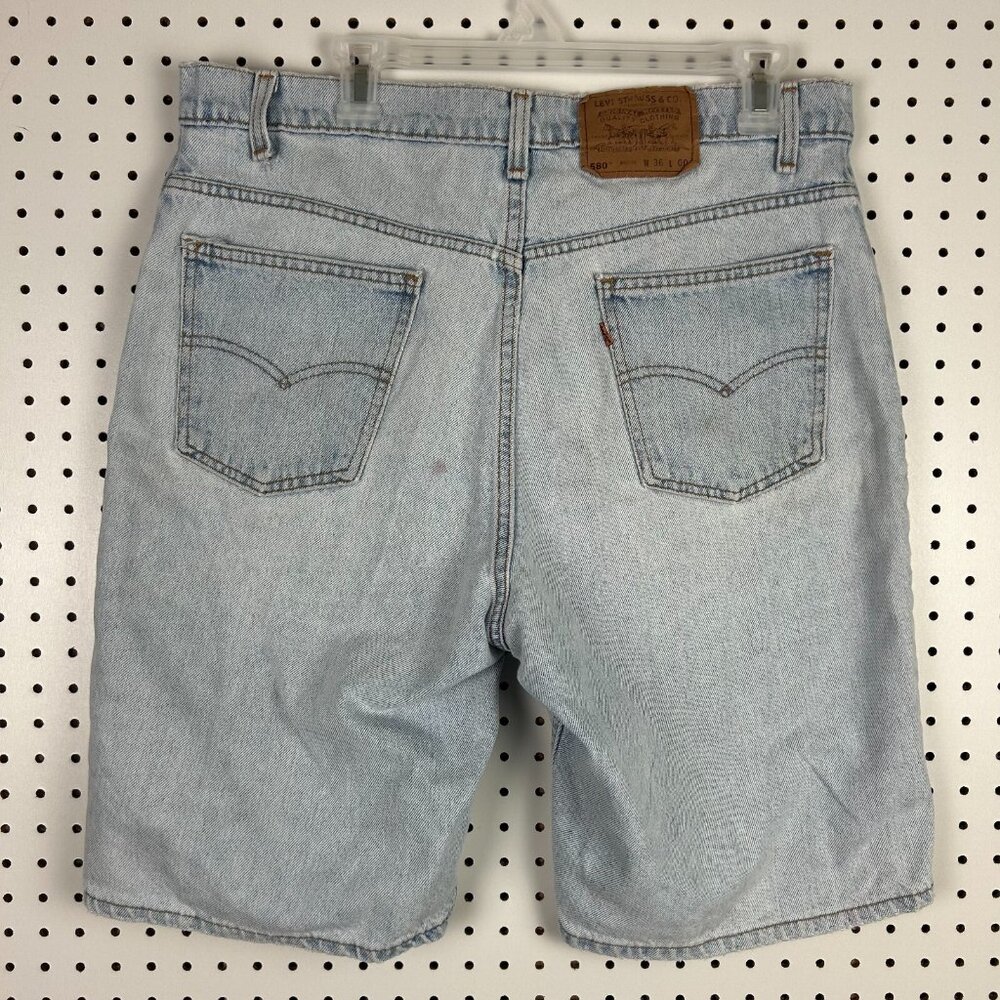 Levi's 580 Vintage Blue Jean Short Jorts 36 Light Wash 90s Orange Tab Distressed